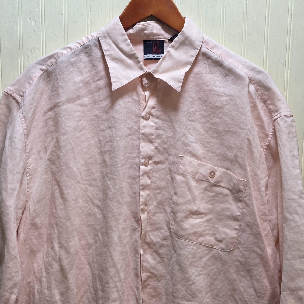Jordan Craig Shirt Mens‎ Large Pink Solid Long Sleeve Linen Button Up Casual